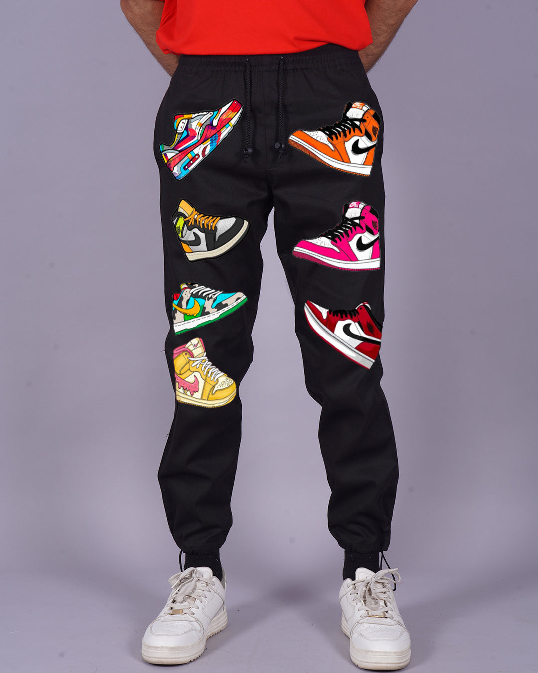 Mens Black Cargo Pants with Sneaker Design(*)