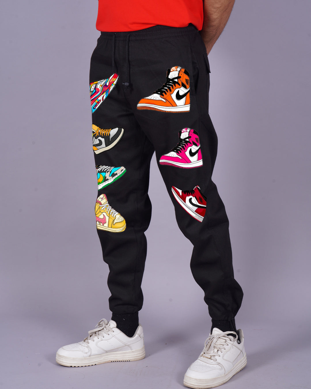 Mens Black Cargo Pants with Sneaker Design(*)