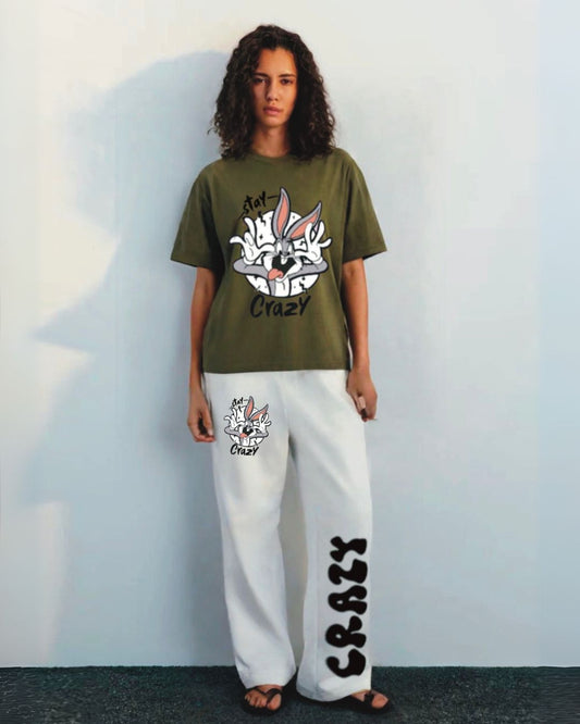 womeen stay crazy cordset olive and white(*)