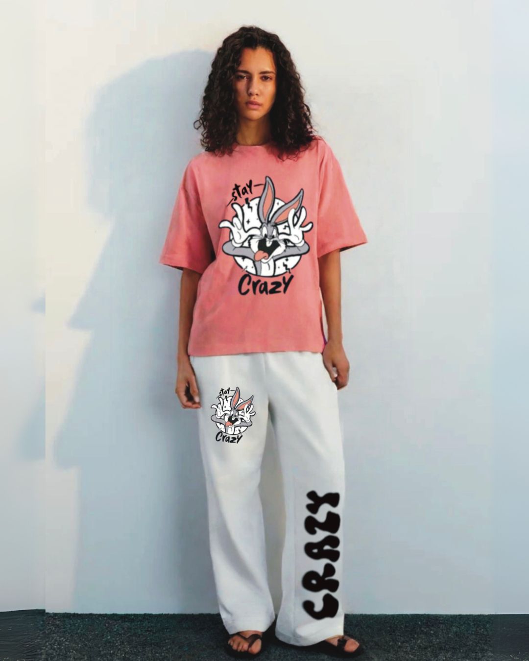 WOMEN STAY CRAZY CORDSET PINK AND WHITE(*)