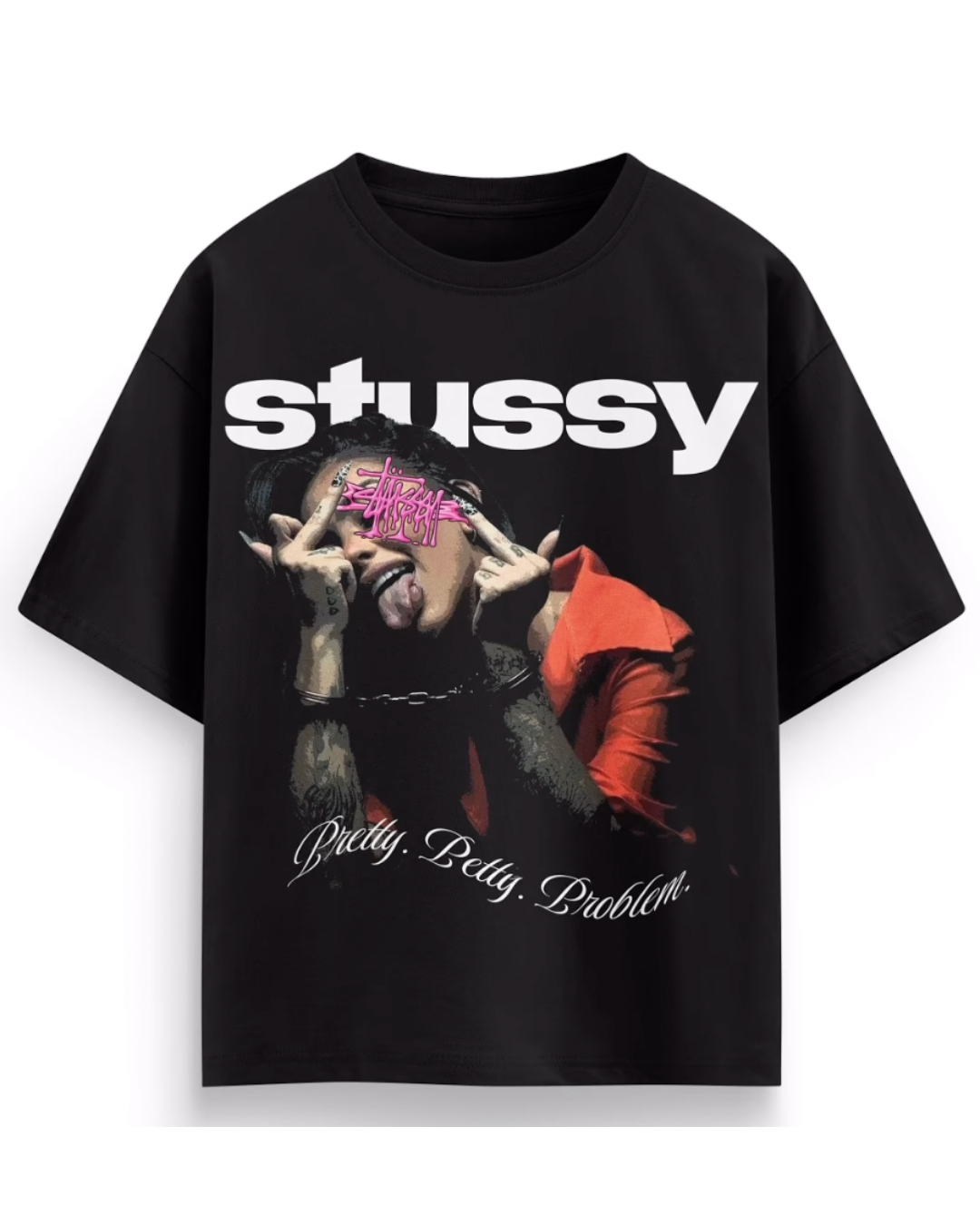 STUSSY BETTY UNISEX OVERSIZED BLACK T-SHIRT