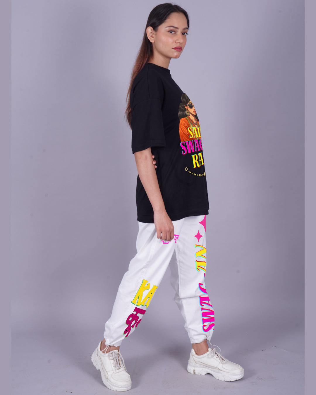 Women Sada Swag Oversized Co-Ord Set - Black and White(*)