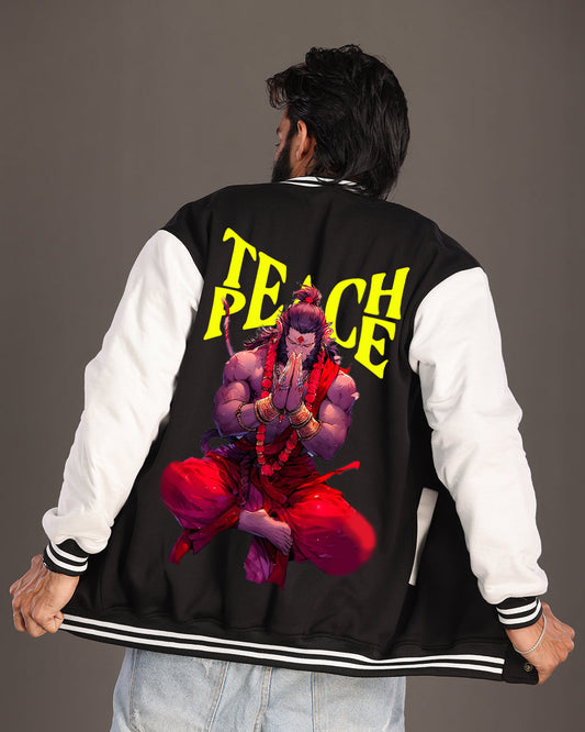 Black Varsity Jacket Promoting Peace for Men