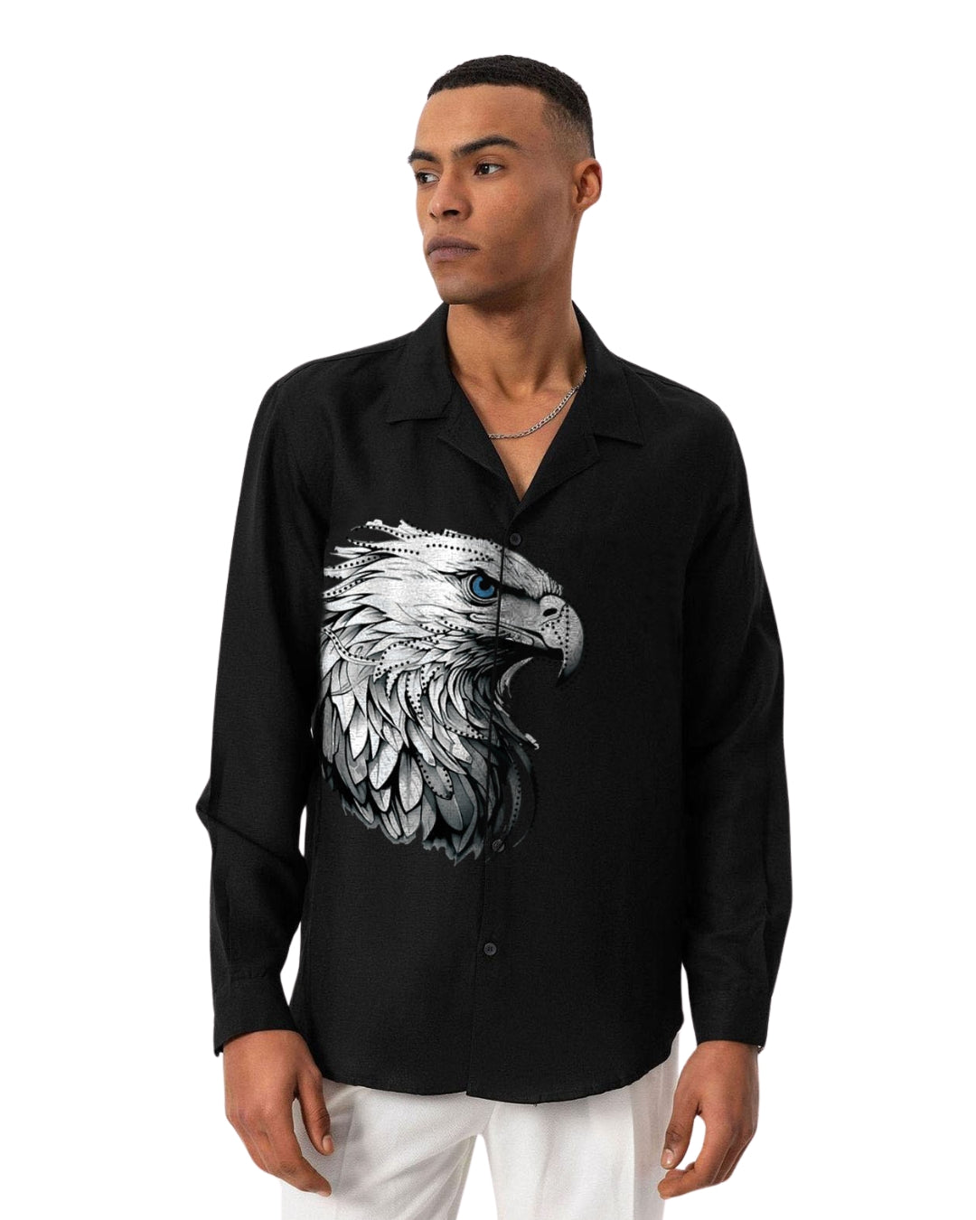Eagle Theme Full Sleeve Black Oversized Knitted Shirt