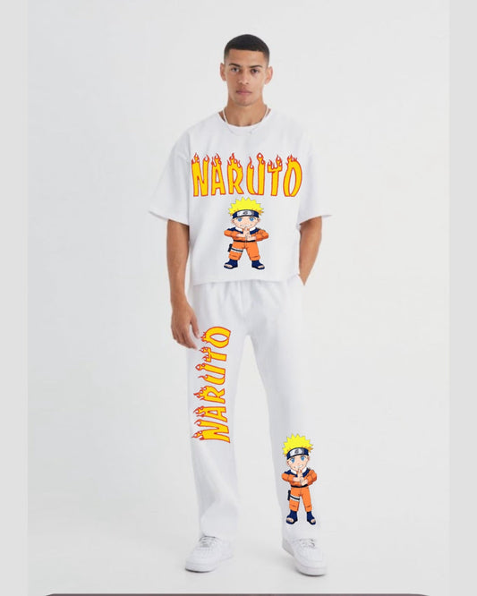 MEN'S NARUTO FIRE OVERSIZED CO-ORD SET - WHITE AND WHITE(*)
