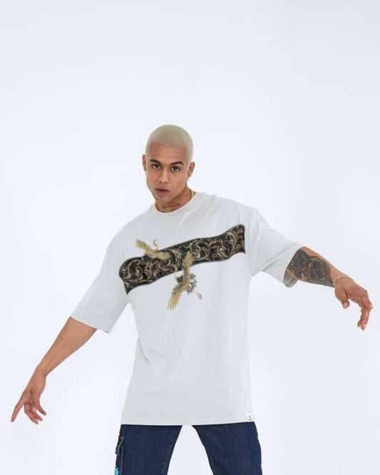 SWAN DESIGN UNISEX EXCLUSIVE OVERSIZED TEE - WHITE