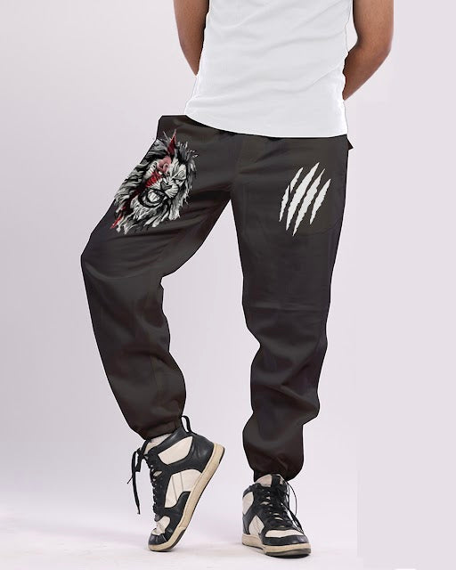 MEN'S BLACK COTTON PANTS - LION(*)
