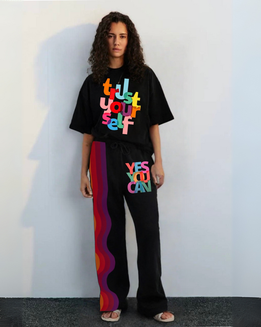 WOMEN'S VIBE HIGH OVERSIZED CO-ORD SET -( BLACK AND BLACK)