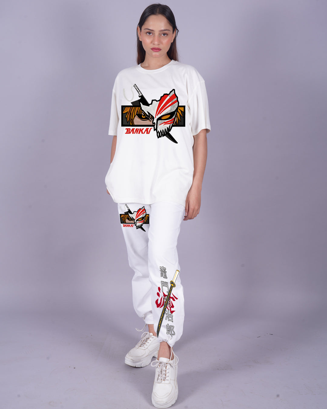 Women Bankai Oversized Co-Ord Set - White and White