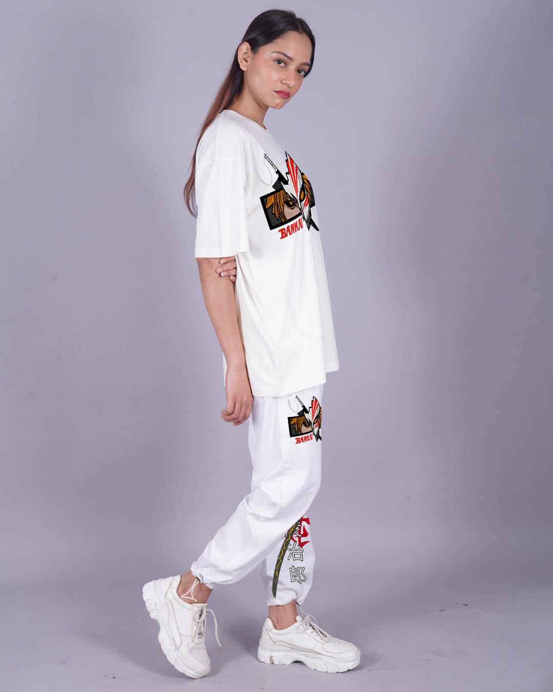 Women Bankai Oversized Co-Ord Set - White and White