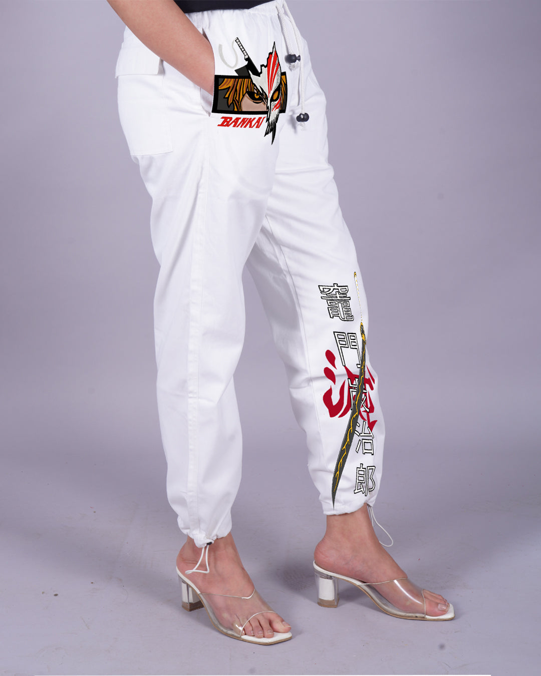 Bankai Inspired: Ladies' White Adjustable Cargo Pants