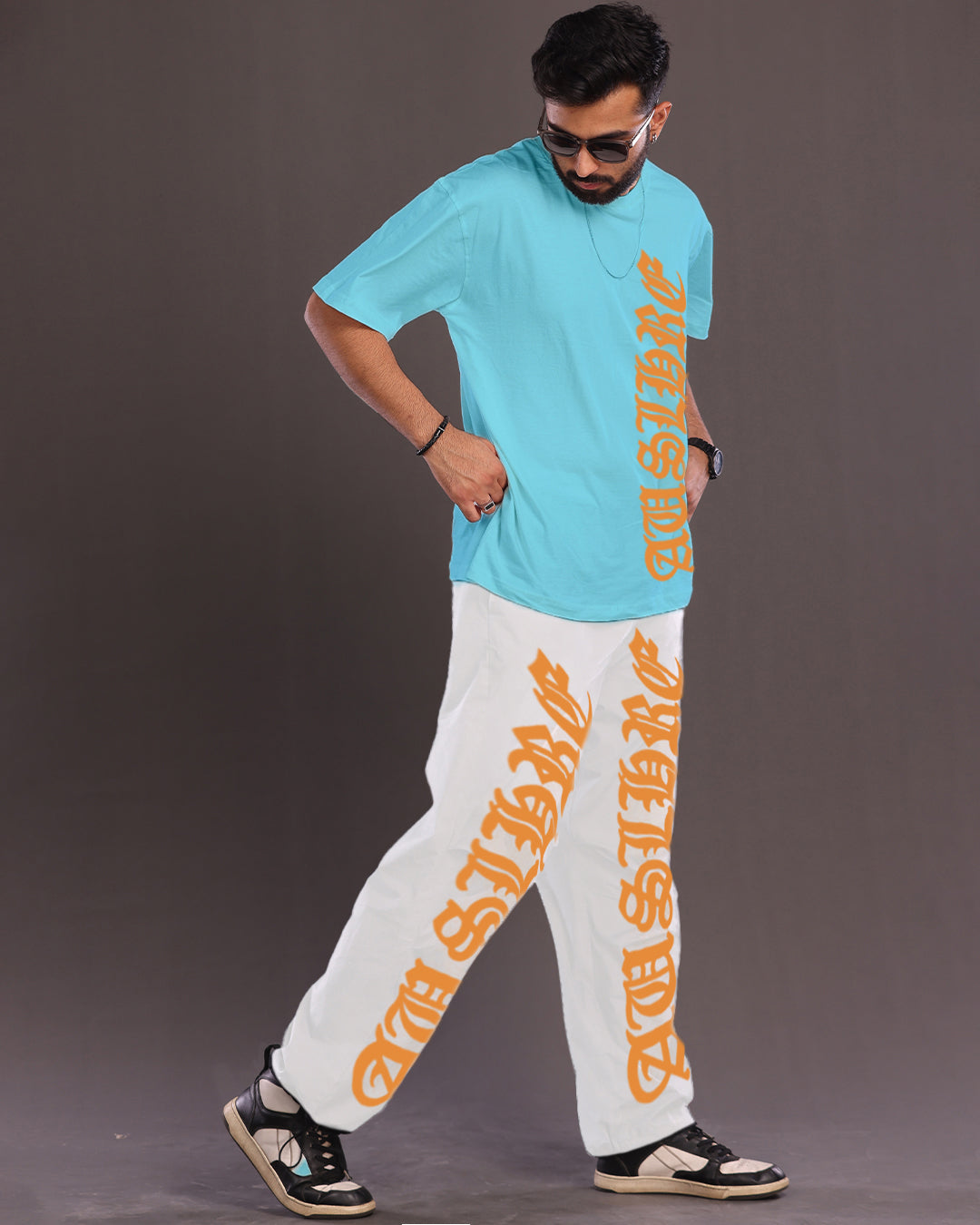 Varsity Vibes: Men's Oversized Co ord Mens Set with Letterman Accent