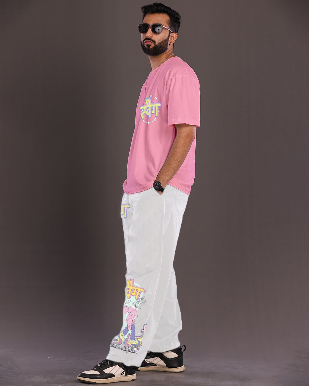 Swag Style: Men's Co Ord Oversized Set in Pink and White