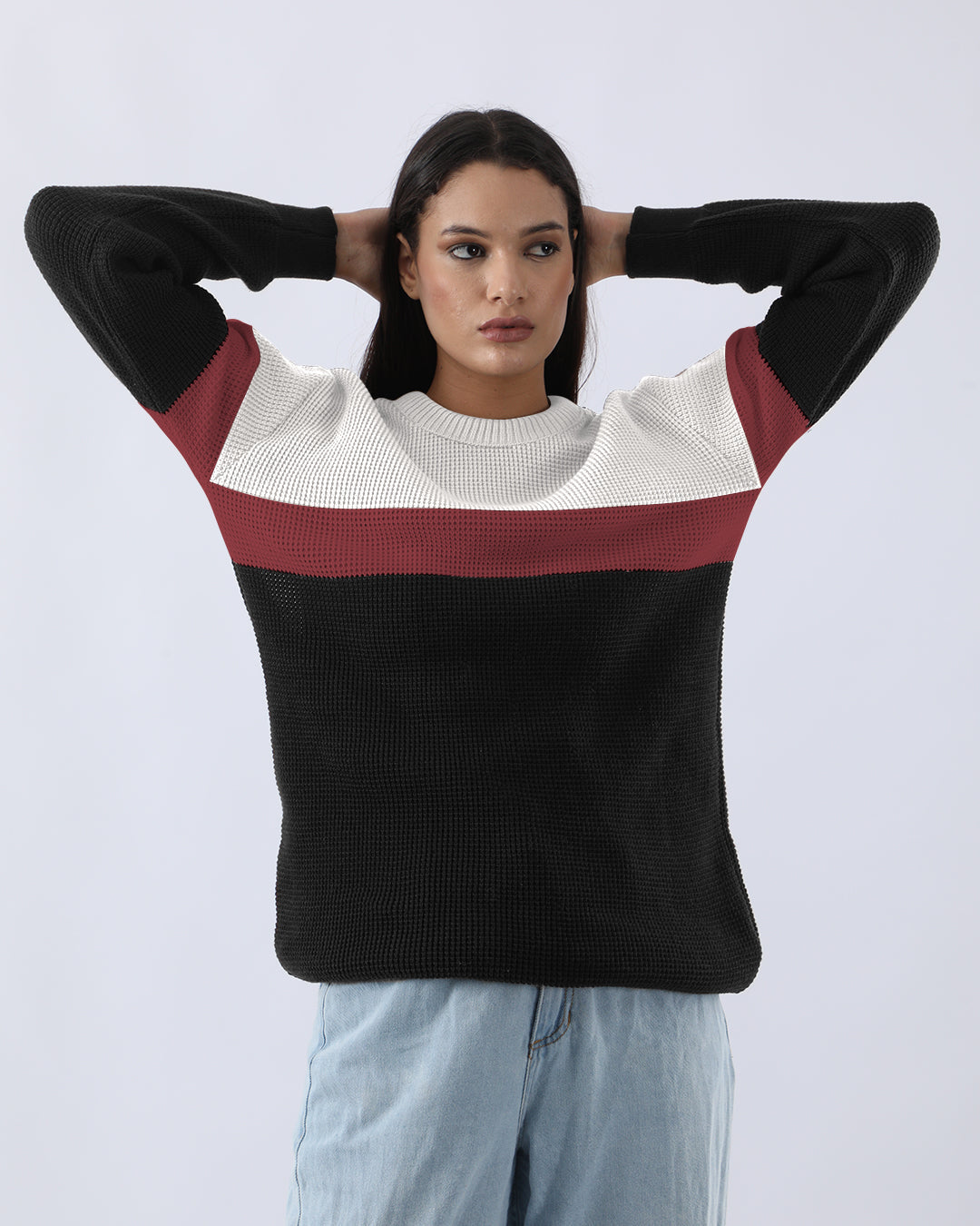 PREMIUM LONG SLEEVE CREW NECK PULLOVERS - WHITE & RED