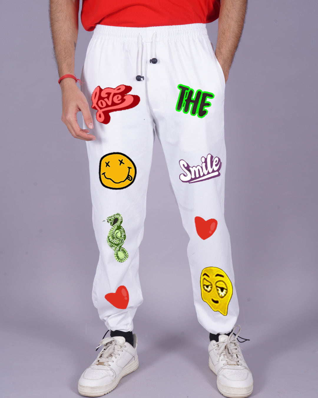 Men's White Cargo Pants - Love Smiley Design(*)