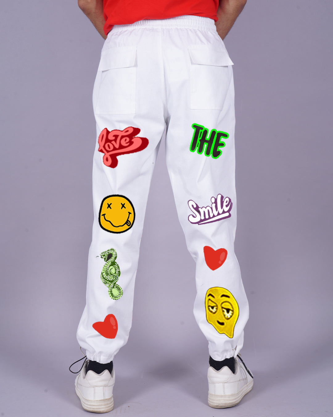 Men's White Cargo Pants - Love Smiley Design(*)