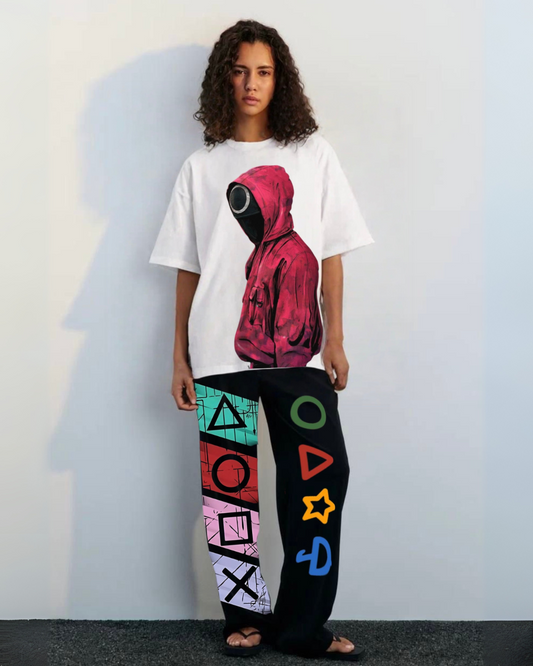 WOMEN'S XOXO DEVIL   OVERSIZED CO-ORD SET ( WHITE AND BLACK )
